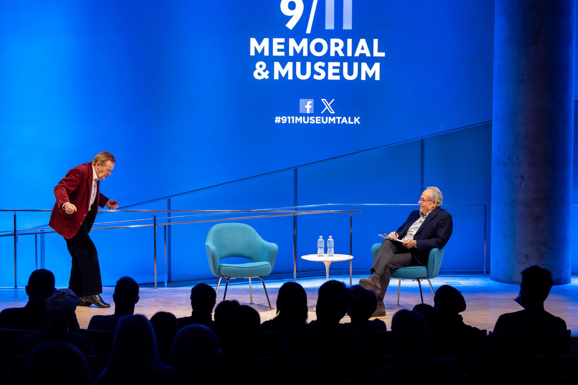 Philippe Petit imitates wire walking on the stage