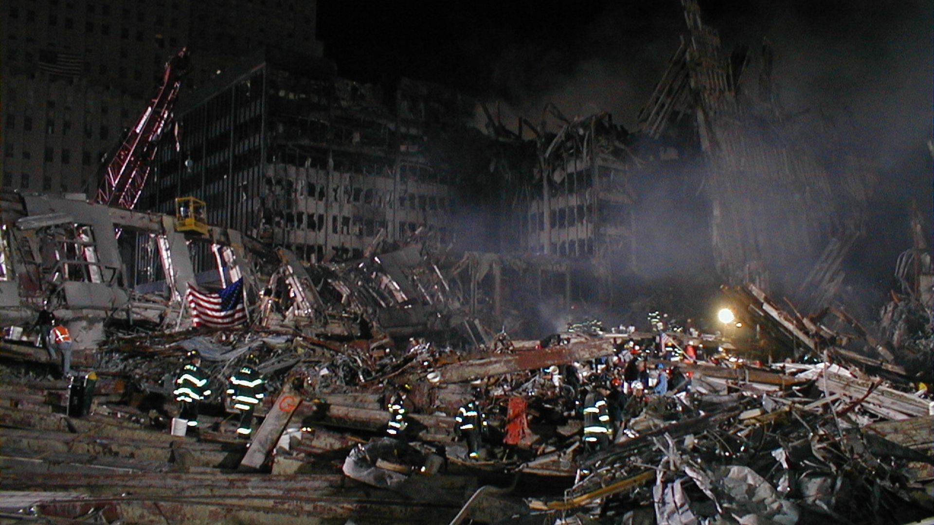 A smoking pile of destruction at Ground Zero