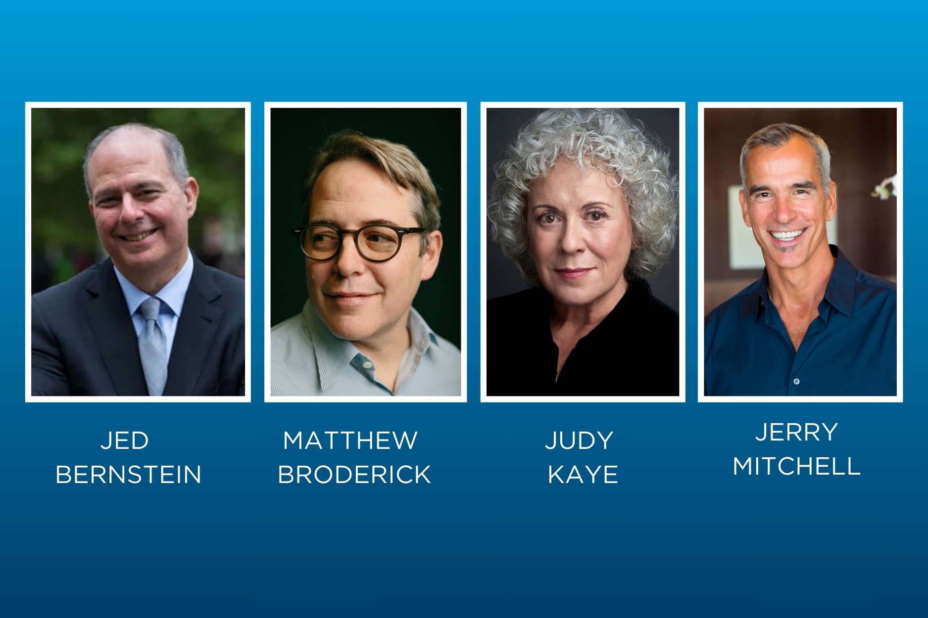 four speaker headshots on a blue background