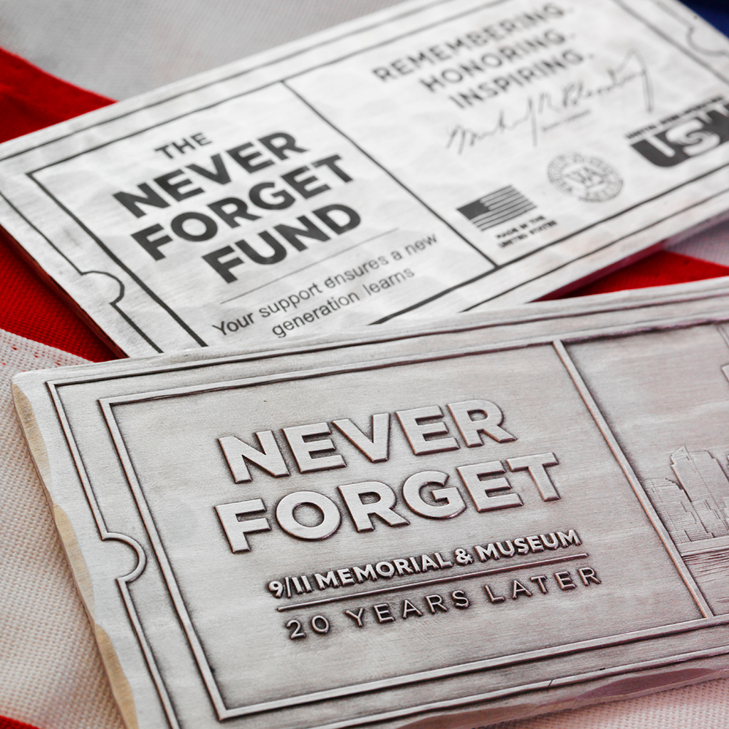 Close up of the Never Forget Fund Commemorative ticket