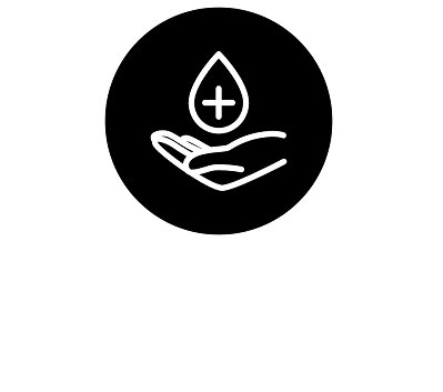 This black and white graphic shows a large drop of hand sanitizer being added to hands, visually conveying the message to "please use hand sanitizer."