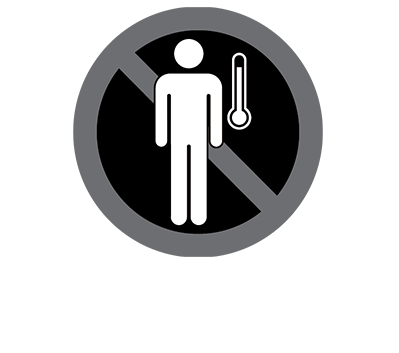This black and white graphic depicts a man and a thermometer.