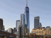 The new tower rises about the waterfront, as memorial runners pass below. Digital Art Photography.