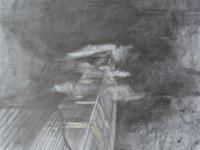 a drawing of the towers at night with clouds covering parts of the building