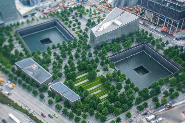 Aerial view of the 9/11 Memorial & Museum.