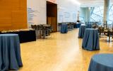Tall tables set with blue cloths