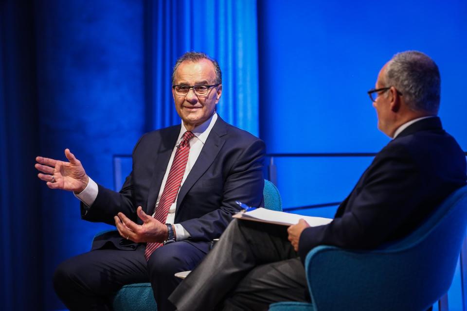 Former New York Yankees manager Joe Torre speaks onstage at the 9/11 Memorial Museum’s Auditorium.