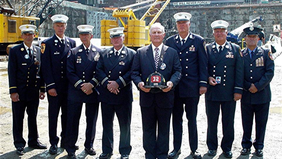 Photograph of "The Father's Eight", also known as "The Band of Fathers" taken on September 3, 2002 at the World Trade Center site.