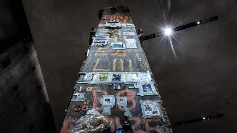 The Last Column in Foundation Hall is shown from below.